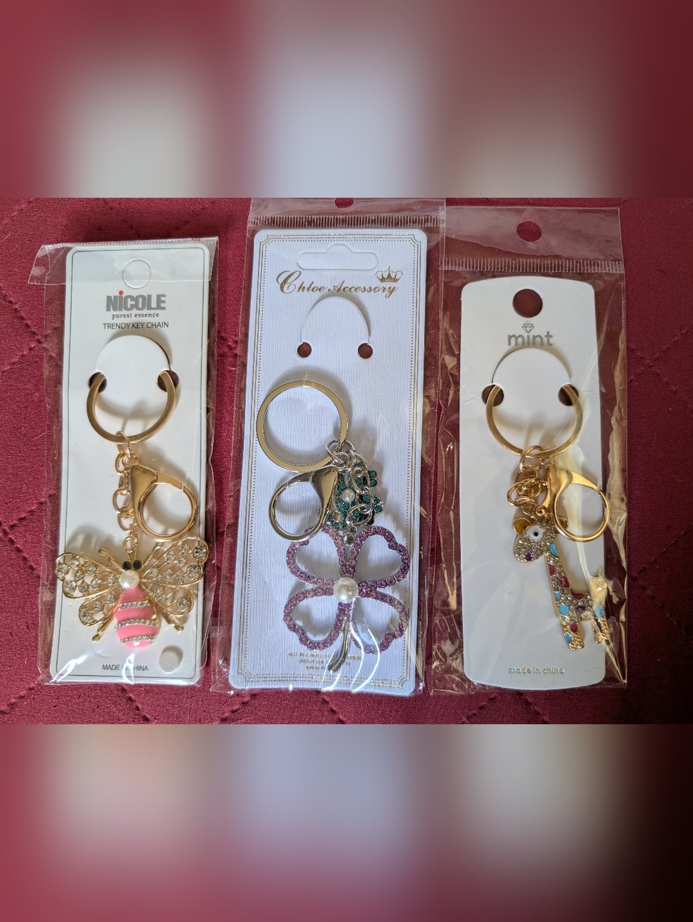 Mint Gold-tone Keychain Bag Charms Set of 3